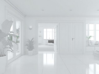 Monochromatic interior with indoor plants design