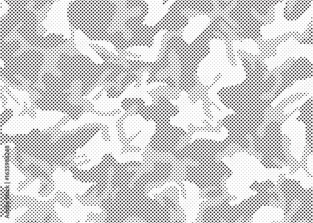 Poster abstract halftone seamless camouflage pattern. repeating digital dotted hexagonal camo military text