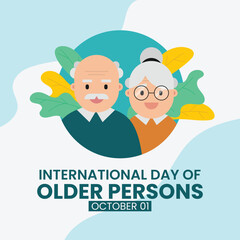 International Day of Older Persons. Holiday design with older couple for banner, poster. Vector flat
