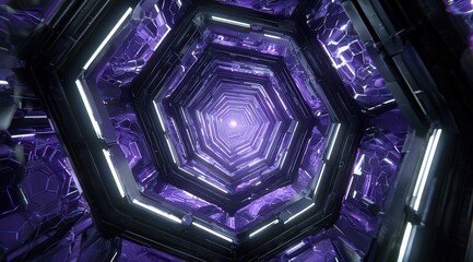 Abstract Purple Glowing Hexagonal Tunnel