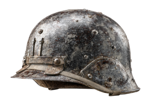 Vintage Steel Combat Helmet Isolated on Transparent Background