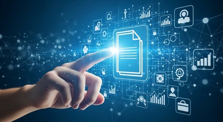 Digital Document Management and Data Analysis with Finger Touch Interface  Business Technology Concept Stock Photo