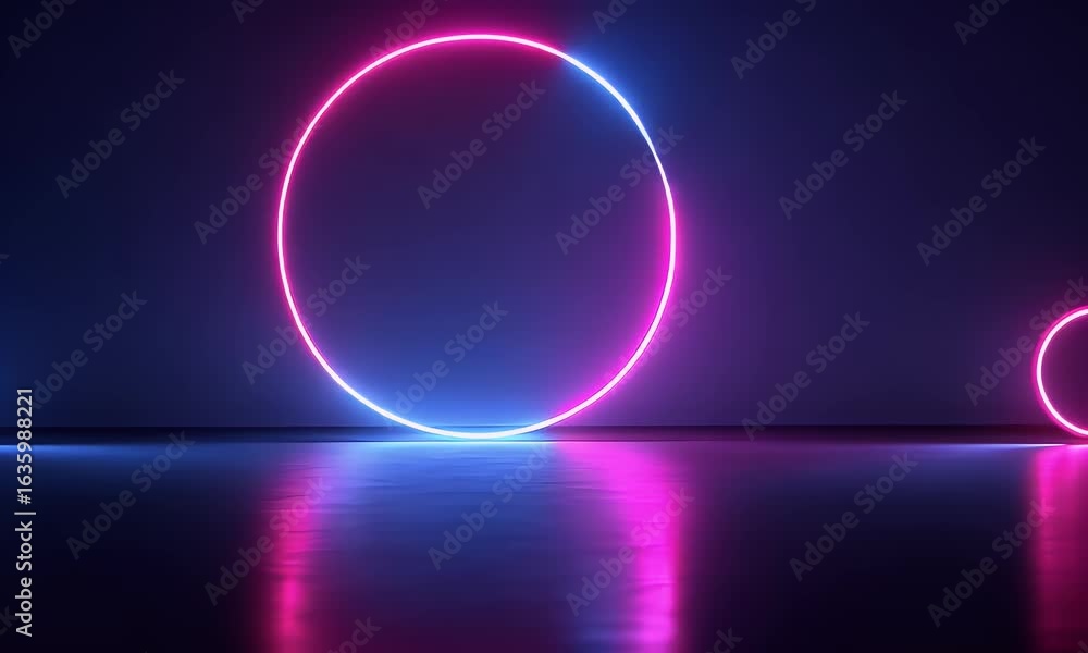 Aufkleber 3d render, abstract neon background with glowing circular shapes. minimal design elements for displa