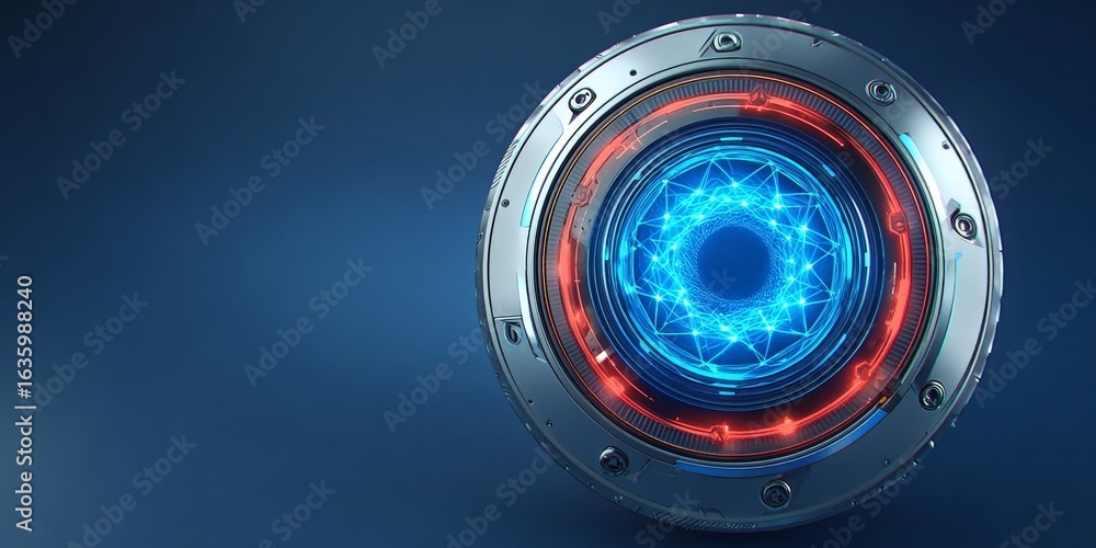 Poster futuristic technology dome with digital core shield element in modern presentation style design