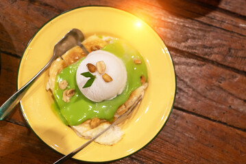 Delicious Dessert with Ice Cream Topping