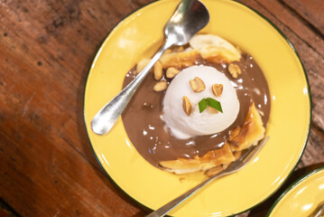 Delicious Dessert with Ice Cream and Sauce