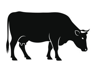 Silhouette of a Cow: A simple silhouette of a cow in side view, capturing the essence of rural charm and agricultural themes.