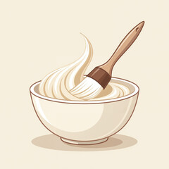 Bowl of creamy mixture with brush for cooking and baking concepts
