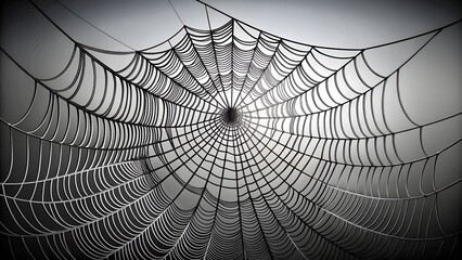 Obraz premium An intricate and detailed spider web with a dark, symmetrical pattern, captured in monochrome with dramatic lighting and shadow