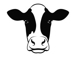 Black and White Cow Head: A minimalist, black-and-white illustration of a cow's head, showcasing its distinctive features, offering a classic agricultural charm.