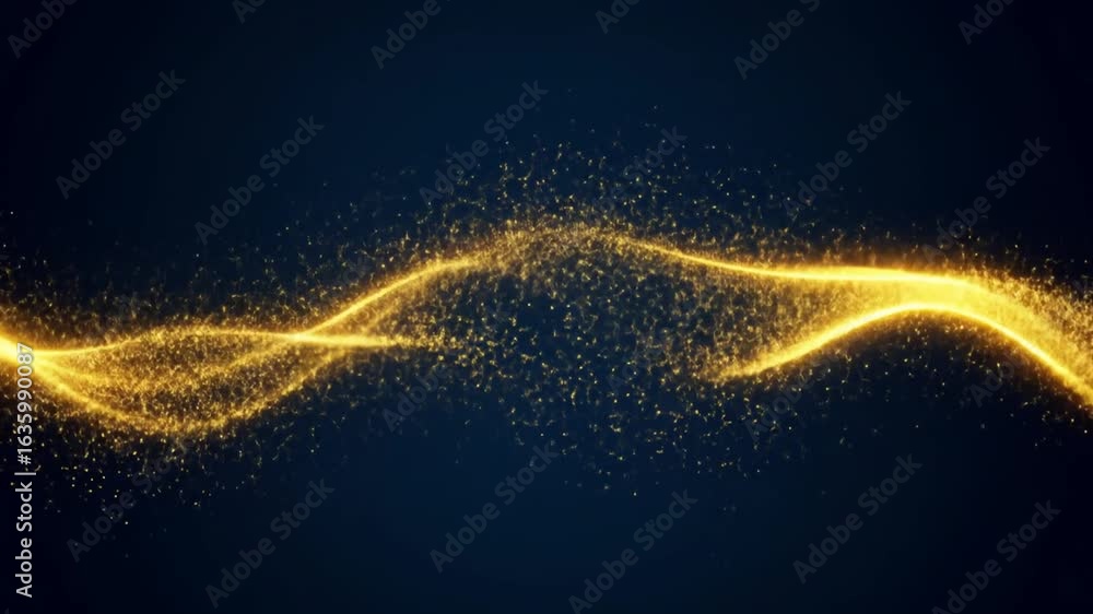 Poster golden particles flowing and glowing on dark background animated element