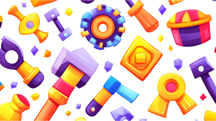 Colorful tools and icons for creative projects digital design playful environment top view