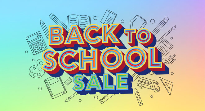 Back to school sale with doodle art and gradient background