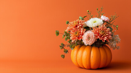 Obraz premium autumn bouquet, decor with flowers and pumpkins