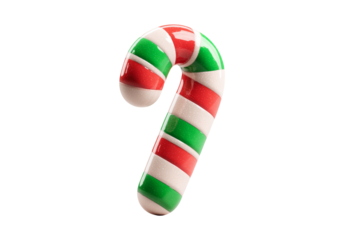 Isolated Candy Cane Icon with Red and Green Stripes on Transparent Background