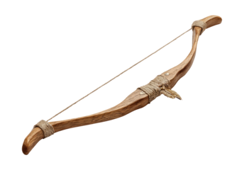 Intricately Crafted Bow with Sinew String Laid Flat on Background