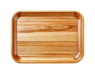 Elegant wooden tray displaying natural grain patterns home minimalist style top view isolated on transparent background, png