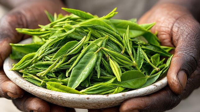 Fresh Darjeeling First Flush tea leaves showcased from a gardener's hands