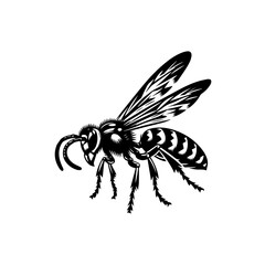 Obraz premium Black and white illustration of a wasp isolated on white background