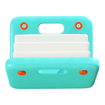 A 3D bloue folder is shown partially open, revealing a stack of clean white papers inside.