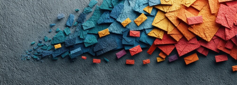 Multicolored chat-bubble prisms flow from smartphone in concept of information overload