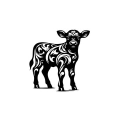 Stylized drawing of a young calf isolated on white background