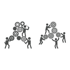 Teamwork and collaboration building complex structures with gears