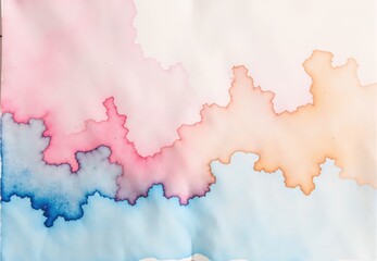 Abstract Watercolor Painting with Blue, Pink, and Orange Hues