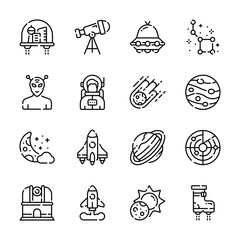 Get this amazing bundle of space and astronomy outline icons © CreativeStudio