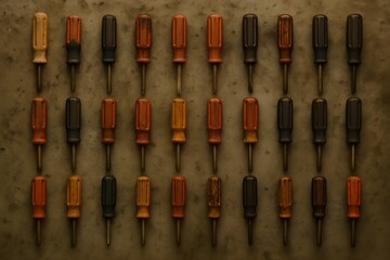 Repetition of Used Screwdrivers from Roadside Workshops on an Oil-Stained Cement Floor_1