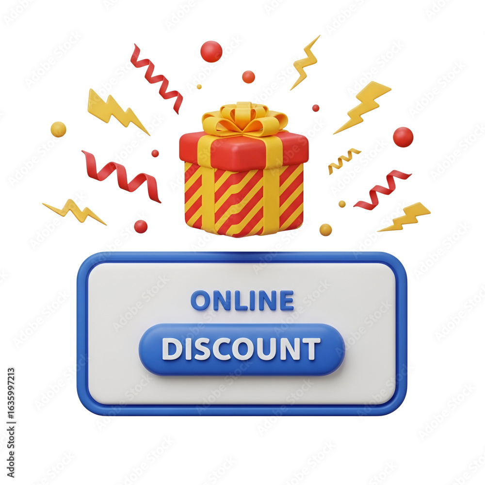 Poster 3d render sales icon - 3d icon of 3d render sales icon - ing of a gift box with ribbon and bow, isol