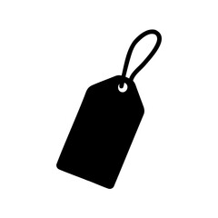 Simple black price tag or label with string on a white background