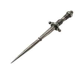 Historical action ancient dagger displayed in museum artefact culture isolated on transparent background, png