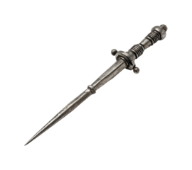 Historical action ancient dagger displayed in museum artefact culture isolated on transparent background, png