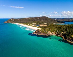 Coastal landscape, white sand beach, turquoise water