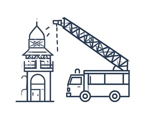 Firetruck rescuing a high-rise structure