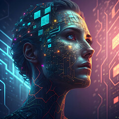 Obraz premium face made of digital fragments identity in tech