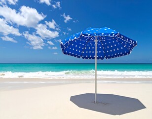 Blue polka-dot beach umbrella