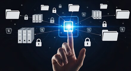 Secure Data Storage and File Management System with Digital Security Protection Concept  Cybersecurity Illustration
