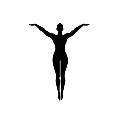 Silhouette of a woman with arms outstretched isolated on a white background