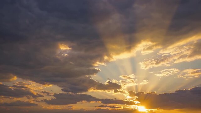 mesmerizing 4k footage golden sunset sky painted orange yellow hues clouds float dramatically horizon highlighting nature&rsquo;s beauty late daylight