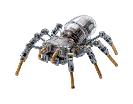 Robotic spider animation demonstration environment science content futuristic viewpoint isolated on transparent background, png