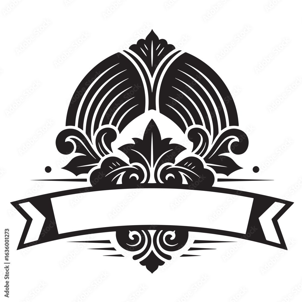 Poster elegant decorative vector design with floral elements and a blank ribbon for customization