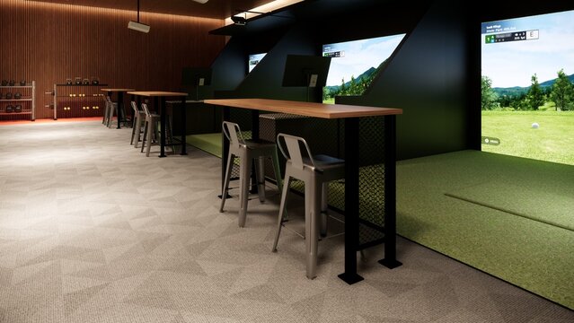 Indoor Golf Simulator with Modern Lounge and Fitness Area