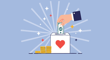 Hand Donating Money to Charity Box Illustration