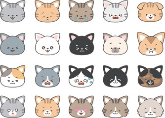 いろいろな柄・種類の猫アイコンセット