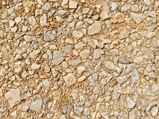 Textured gravel ground with a variety of stone sizes, suitable for outdoor projects and landscaping