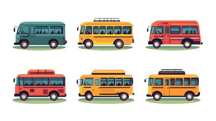 Colorful bus collection illustration urban transport scene digital art creative environment