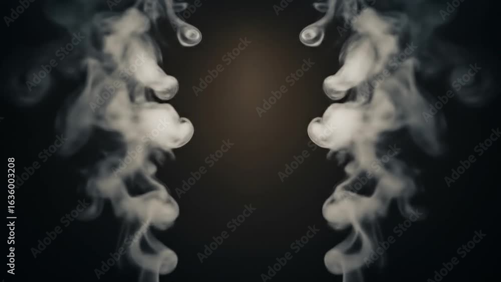 Poster Rising Smoke Forming Symmetrical Patterns on Dark Background Slow Motion
