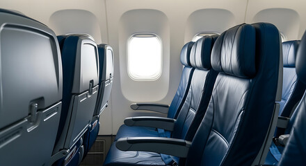 Airplane Seats with Headrests and Armrests Blue Leather.